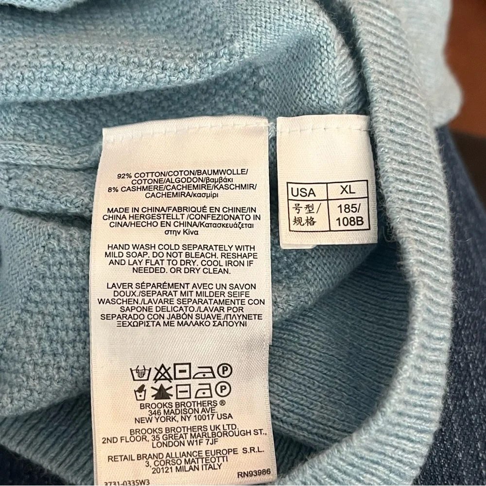 Brooks Brothers Sweater Cashmere Blend Men’s XL Light Blue Stripe Crew Neck